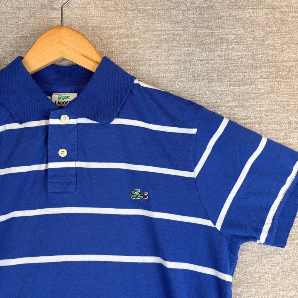Lacoste Striped Polo Shirt Mens XXL Blue White La Chemise Short Sleeve EUC
